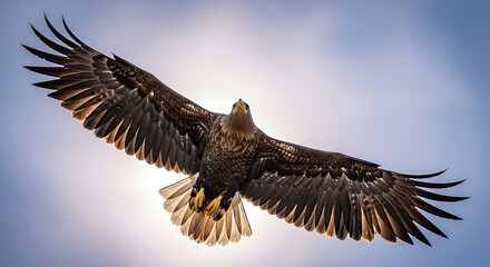 Obraz premium Majestic Eagle in Flight Soaring Through the Sky with Wings Spread Wide