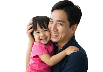 Smiling Asian Father Holding His Happy Daughter in a Joyful Moment