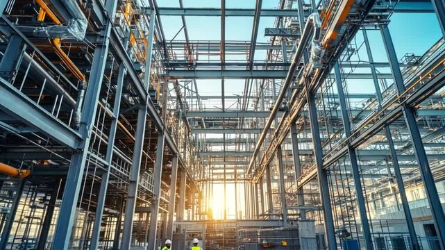 Interior view of a large industrial structure under construction