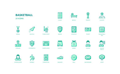 Basketball Icon Set in Green Filled Style