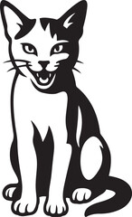 Playful sitting cat silhouette black and white, Cute cat vector in relaxed pose