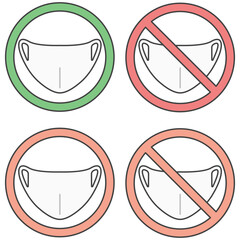 イラスト素材：布・ウレタンマスクの着用・感染症対策のお願いについて＜賛成/反対/許可/禁止＞