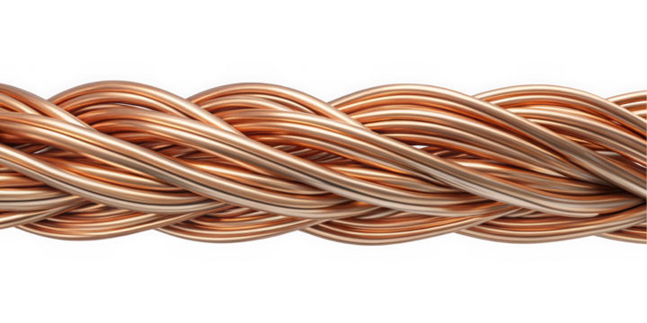 An intricate weave of shiny copper wires creates a visually captivating pattern, showcasing the metal's warmth and flexibility.