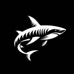 Fototapeta premium Clean black and white vector of a shark in bold, minimalist silhouette style