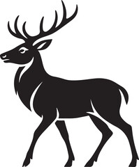 Deer in profile elegant black silhouette, Forest animal minimal side pose