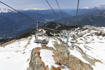 Ski Lift View in Whistler, BC, Canada with Snow-Capped Mountains