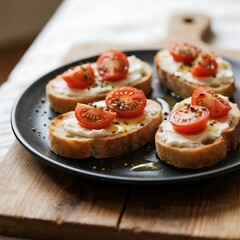 Ricotta & Tomato Sourdough Toast. A rustic Italian-inspired snack featuring creamy ricotta cheese spread over toasted sourdough bread