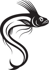 Ornate fish silhouette black and white design, Decorative aquatic animal vector