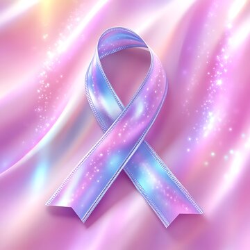 Iridescent awareness ribbon on soft fabric