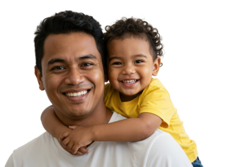 Happy Father and Young Child Smiling Portrait on transparent background