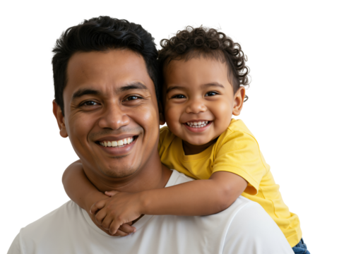 Happy Father and Young Child Smiling Portrait on transparent background