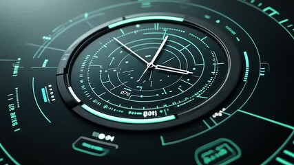 Futuristic clock design showcasing intricate digital interfaces and glowing elements in a tech environment - Powered by Adobe
