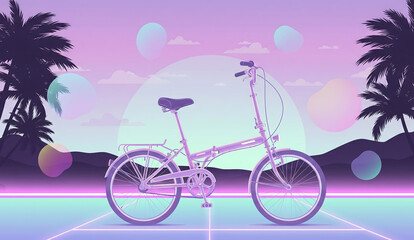 Fototapeta premium Lavender Retro Folding Bicycle with Spoked Wheels.