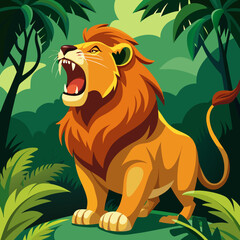 Majestic Roaring Lion A Vibrant Vector Illustration of a King in the Jungle