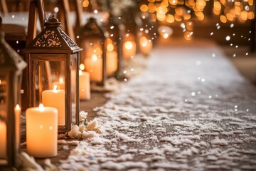 Cozy Winter Wedding Decorations with Lanterns and Candles