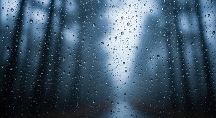 Obraz premium Abstract Close Up Of Water Droplets On Glass With Blurred Forest Background