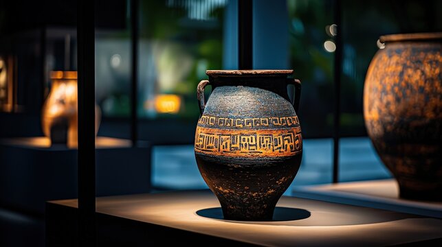 Ancient artifacts display museum photography indoor close-up cultural heritage preservation