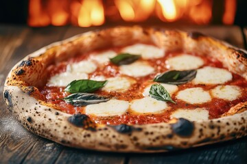 Freshly Baked Margherita Pizza with Basil Leaves and Cheese
