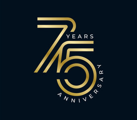 75 Years Anniversary design vector illustration. Unique 75 years logo design template. In gold color