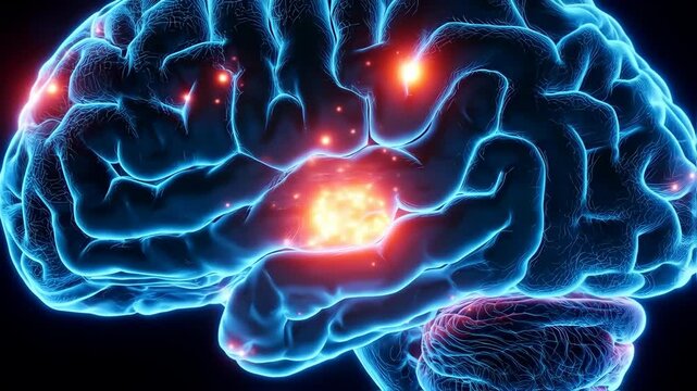 Glowing brain neuron, intricate axons and dendrites branching out