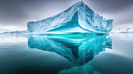 Majestic Iceberg with Reflection in Calm Glacier Water Landscape