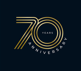 70 Years Anniversary design vector illustration. Unique 70 years logo design template. In gold color