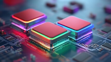 Close-up of illuminated computer chips.