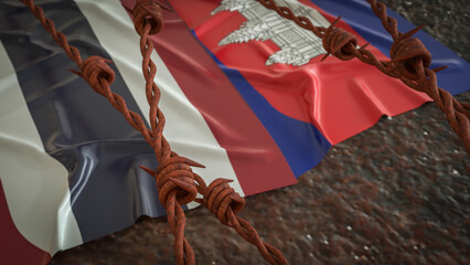 The Thailand and Cambodia  flag for Land  crisis concept 3d Rendering.