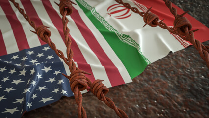 The American and Iran flag for war crisis concept 3d Rendering.