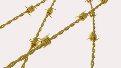 The Gold  barbed wire for war concept  3d Rendering.