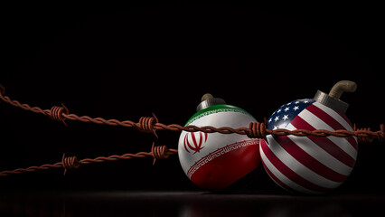 The American and Iran flag on Bomb for war crisis concept 3d Rendering.