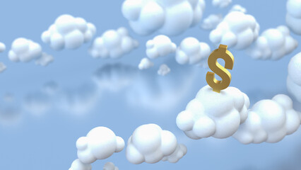 The Gold dollar symbol on Cloud  for Business or technology concept 3d Rendering.