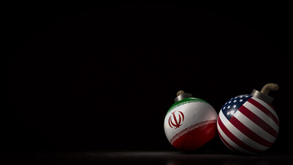 The American and Iran flag on Bomb for war crisis concept 3d Rendering.