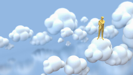 The Gold Man on Cloud  for Business or technology concept 3d Rendering.