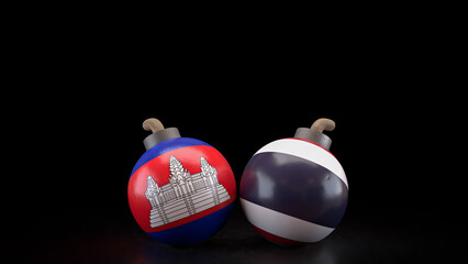 The Thailand and Cambodia flag on Bomb for crisis or war concept 3d Rendering.