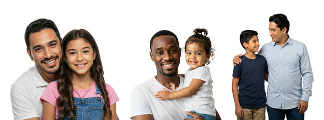 Diverse Family Group Portrait with Dads and Kids Smiling Together in Studio Setting