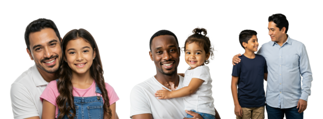 Diverse Family Group Portrait with Dads and Kids Smiling Together in Studio Setting