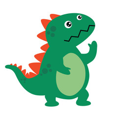 Cute dino green flat drawing. Dinosaur cartoon drawing