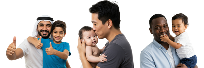 Diverse Fathers with Children: Asian, Arab, African American Men Bonding with Sons and Daughters
