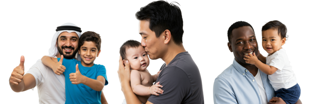 Diverse Fathers with Children: Asian, Arab, African American Men Bonding with Sons and Daughters