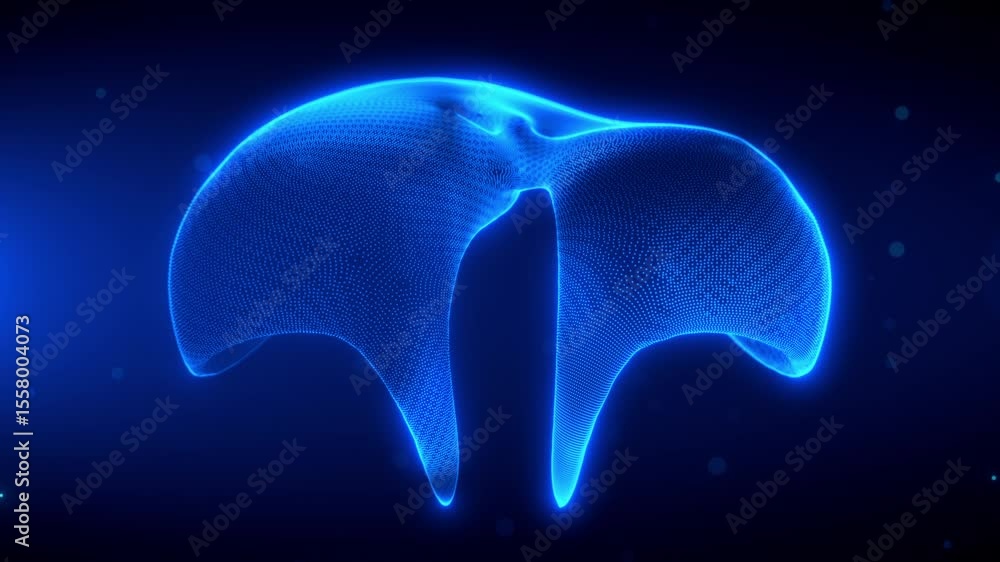Poster 3d hologram of the diaphragm rotating and forming in digital particles, revealing human anatomy stru