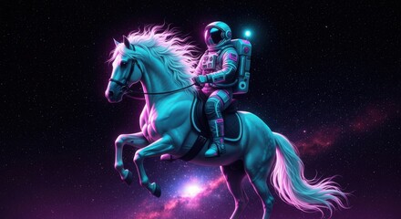 Astronaut Riding Majestic Horse Through Cosmic Nebula