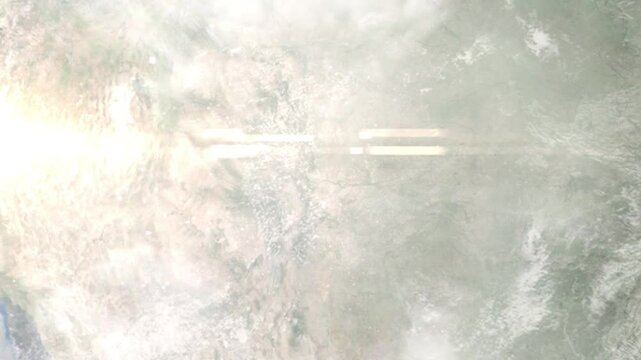 Earth zoom in from space and focus on Pueblo, Colorado, USA. Background for travel intro or blog. Satellite view. 3D style Animation. Images from NASA.