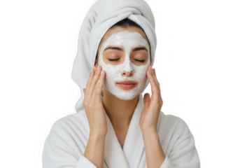 Woman with a facial mask, relaxing, isolated on transparent background