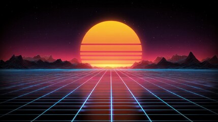 Retro futuristic sunset landscape