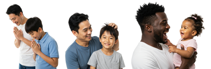 Diverse Family Interactions: Asian Father and Son, Black Father with Daughter, Capturing Bonds of Love and Joy