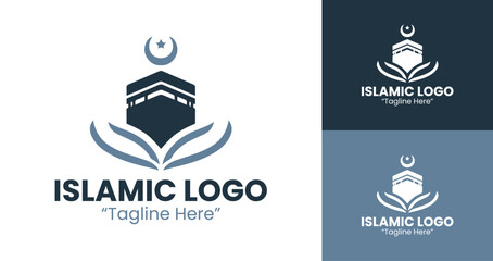 Obraz premium Creative Islamic Logo Design with Kaaba and Circle Frame for Business Branding in Light Blue and Dark Blue 