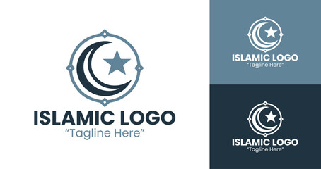 Professional and Elegant Islamic Logo Designs with Crescent and Star for Branding
