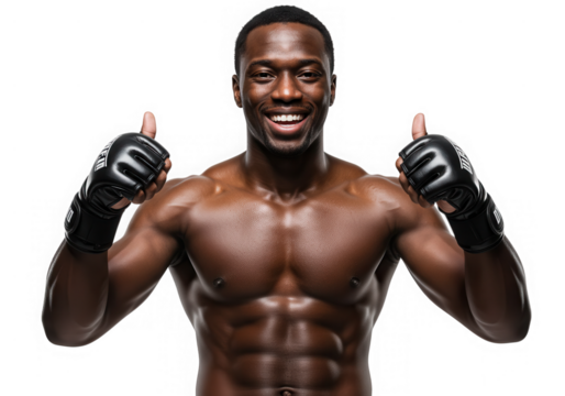 A muscular man with thumbs up, isolated on transparent background
