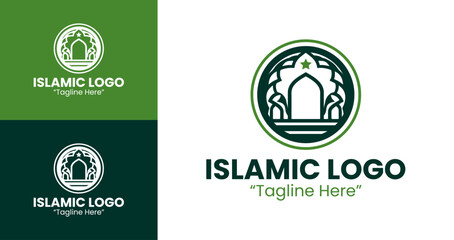 Islamic Green Logo Designs with Religious and Geometric Elements
